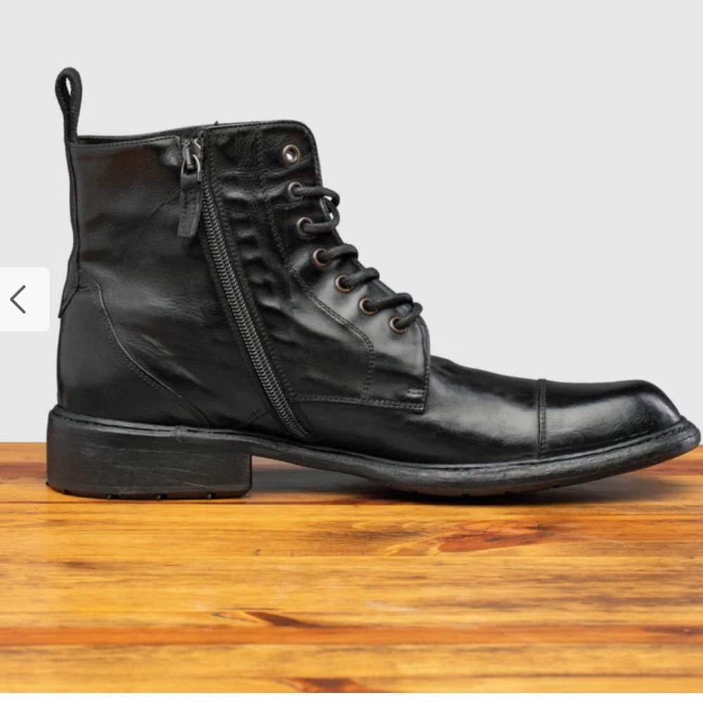 Calzoleria Toscana Dip Died Black Leather Mens Lace Up Combat Boot. Size 10.5 - Picture 2 of 11